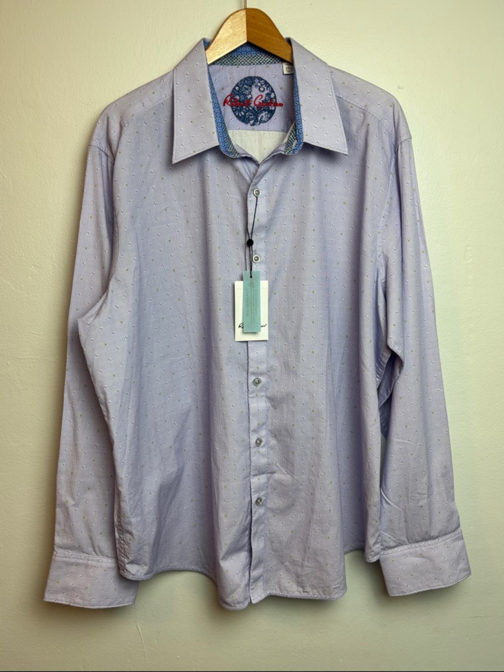 NWT Robert Graham Mens 3XL Allover X Lavender Dot-Print Long-Sleeve Dress Shirt